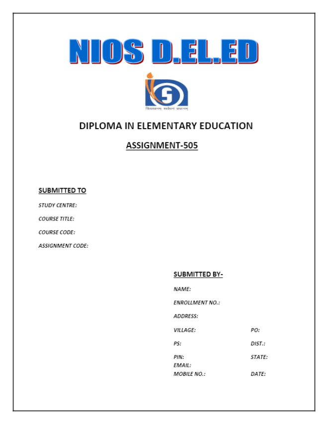 nios assignment front page pdf download